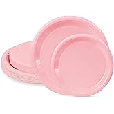 LIKAJON 50 Pcs Light Pink Paper Plates, 25 Pcs 9 Inch and 25 Pcs 7 Inch Disposable Dessert Plates for Valentines,Tea Party, Baby Shower, Birthday, Wedding, Graduation, Picnic, BBQ, Party