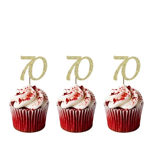 Lissielou 70th Birthday Cupcake Toppers Pack Of 10 Number 70