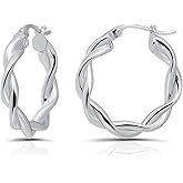 Hoops & Loops 925 Sterling Silver Twisted Hoop Earrings for Women, Silver/Gold/Rose Gold 3mm Twist Hypoallergenic Hoop Earrings 15/20/25/30/35/40mm
