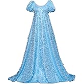 Women's Daphne Basset Dress Regency Dresses Jane Austen Style High Waistline Ruffled Puff Sleeve Long Dress