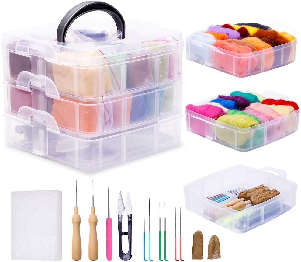 Qzma Needle Felting Kit, Needle Felting Kits for Beginners 24 Colors Wool Roving