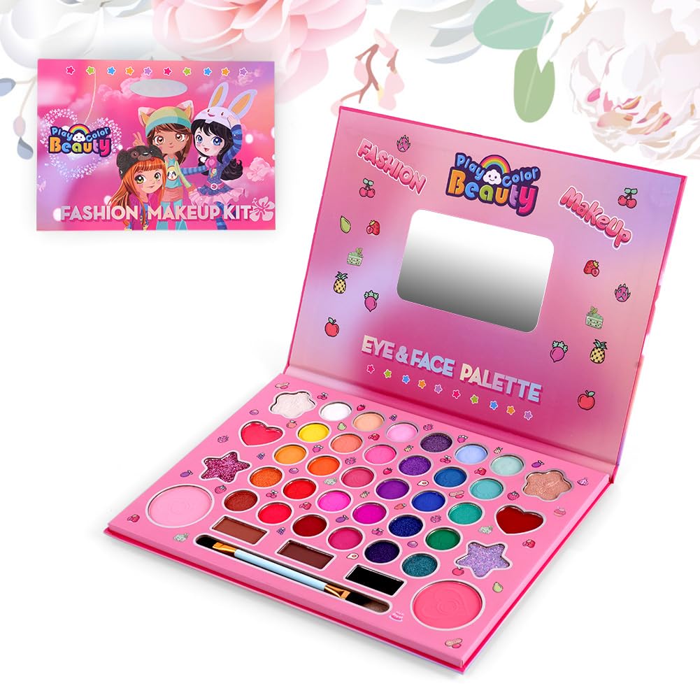 Aomig 41 Colors Kids Makeup Set for Girls, Non-Toxic Kids Cosmetics, Princess MakeUp Kit with Brush and Mirror, Washable Kids MakeUp Set Girl Toy, Christmas Halloween Birthday Makeup Gift for Girls