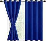 DWCN Blue Blackout Curtains 2 Panels 52W x 54L Tiebacks Thermal Eyelet