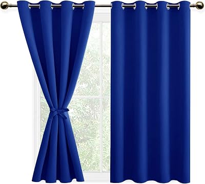 DWCN Blue Blackout Curtains 2 Panels 52W x 54L Tiebacks Thermal Eyelet