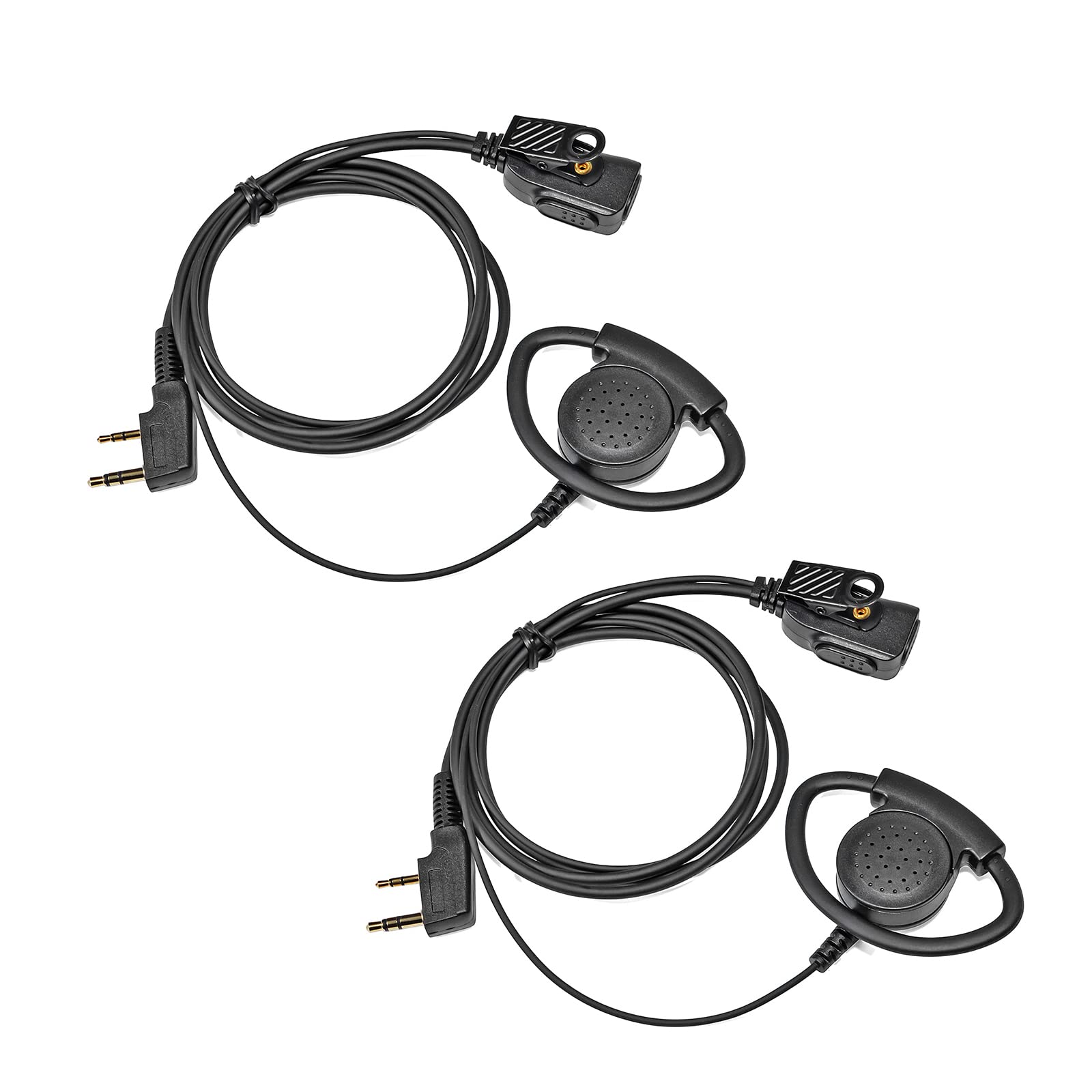 UAYESOK 2 Pin Radio Earpiece D Ring Security Walkie Talkie Headset Headphone inline PTT Mic for Baofeng UV-5R BF-888S Kenwood TK3501 TK2107 Protalk Retevs RT24 RT27 eSnic Two Way Radio (Pack of 2)