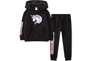 Jobakids Girls Long Sleeve Hooddie Sweatshirt and Jogger Pants Winter Outfits Unicorn 6-11 Years