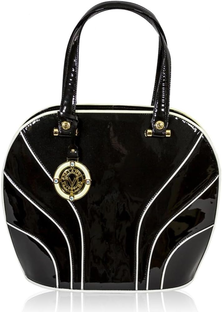 Valentino Orlandi Italian Designer Black Patent Leather Large Satchel Bag