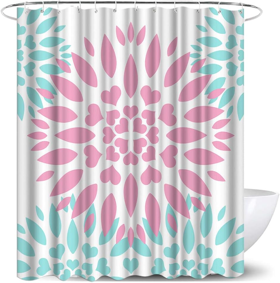 Dahlia Dahlia Pinnata Shower Curtain Pink Turquoise Dahlia Flower Print Decorative Floral Pattern Fabric Bathroom Curtains with Hooks for Bathroom Decor 72x72 Inches Polyester Machine Washable