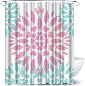 Dahlia Dahlia Pinnata Shower Curtain Pink Turquoise Dahlia Flower Print Decorative Floral Pattern Fabric Bathroom Curtains with Hooks for Bathroom Decor 72x72 Inches Polyester Machine Washable