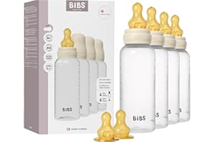 BIBS Baby Bottle 270 ml, Pack of 4 Latex Teats - Baby Bottle Set, Anti-Colic, BPA-Free, Slow Flow, Lightweight and Easy to Cl