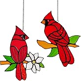 Calmpathz 2-Pack Handmade Cardinal Stained Glass Window Hanging Suncatchers – Memorial Gifts for Women, Bird Lover Gifts, Colorful Sun Catcher Window Decor with Suction Hooks, Ready to Gift