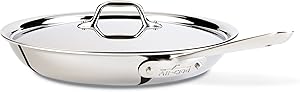 All-Clad D3 Stainless Cookware, 12-Inch Fry Pan with Lid, Tri-Ply Stainless Steel, Professional Grade, Silver, Model:41126
