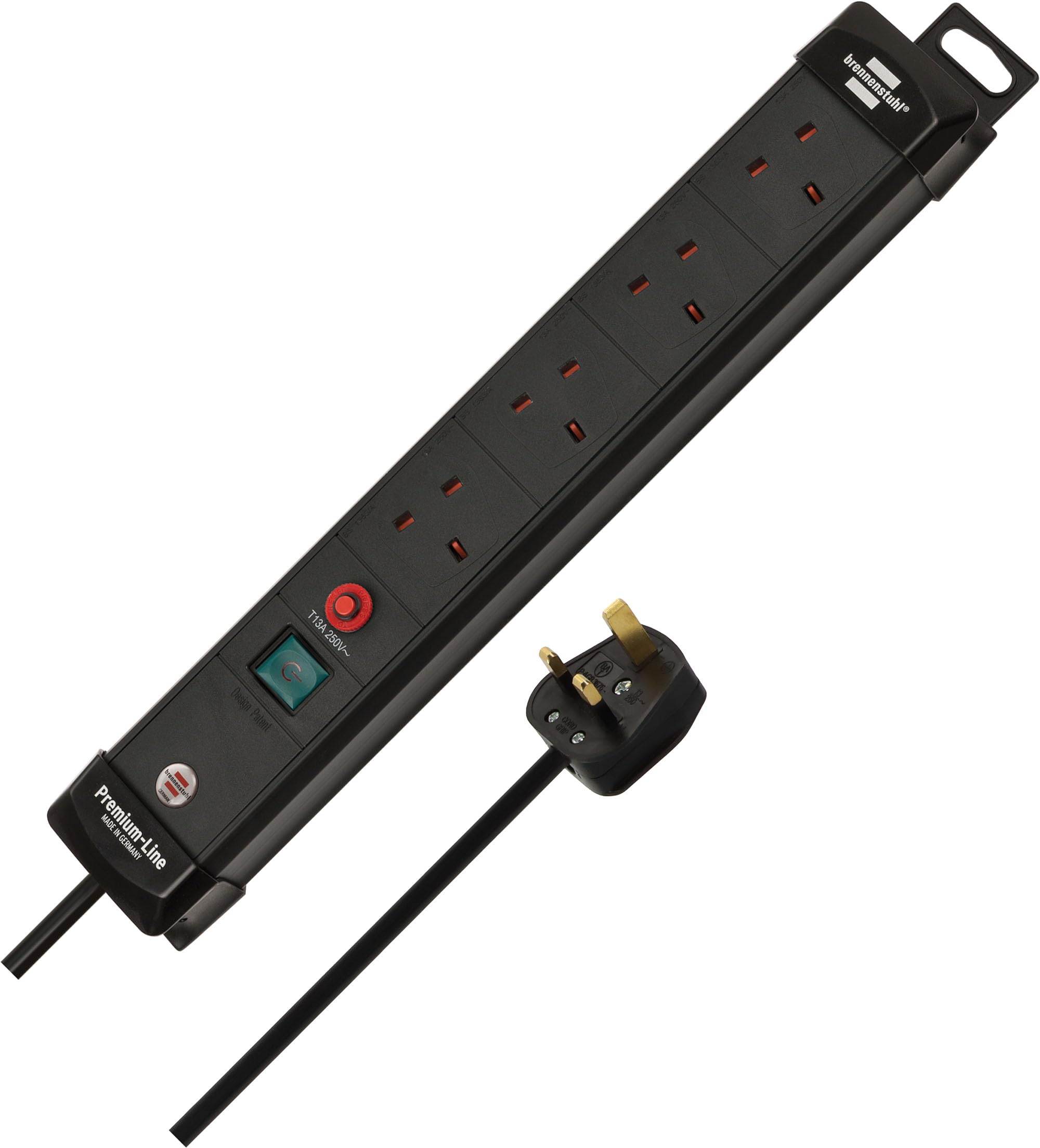 Brennenstuhl Premium-Line 4-way Extension Lead (Power Strip with Safety Fuse Button, 3m cable, Made in Germany) black