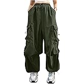 Verdusa Women's Plus Size Cargo Pants Drawstring High Waist Flap Pocket Loose Trousers
