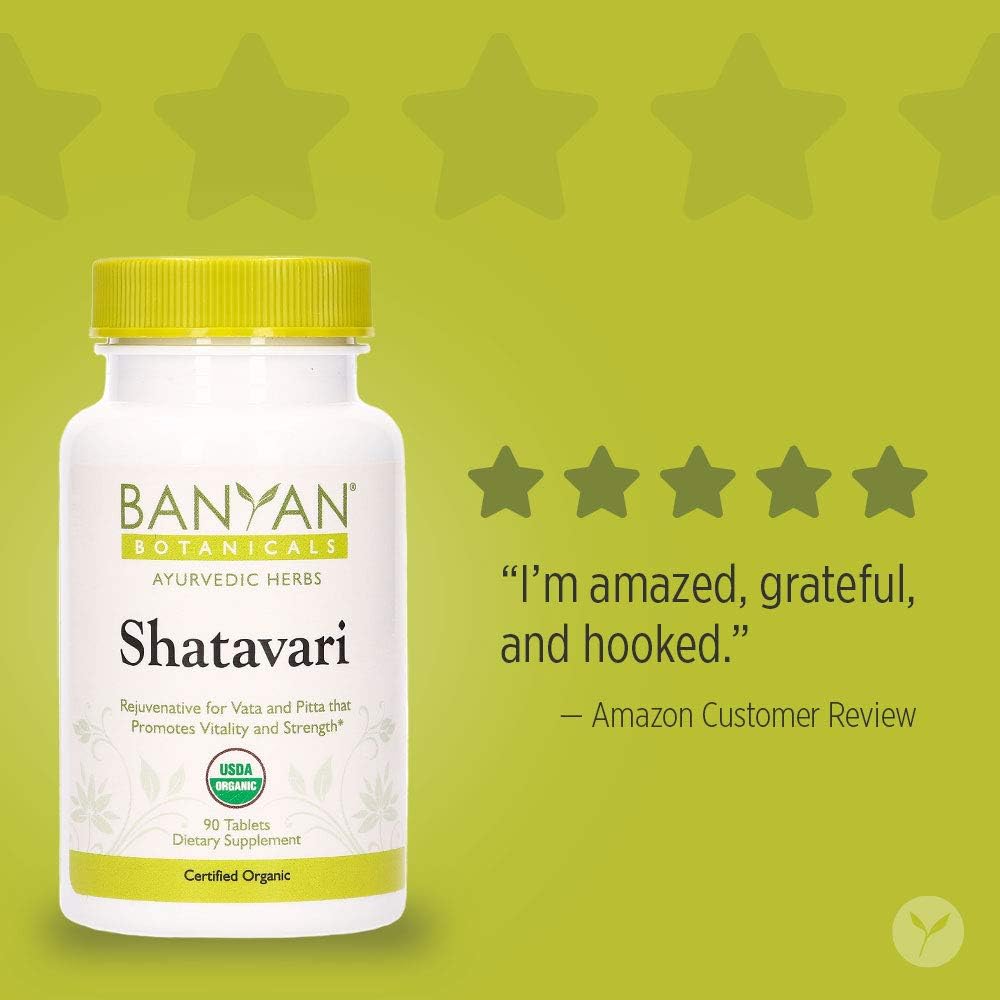 Banyan Botanicals Shatavari Supplements – Organic Shatavari Root Extract – Calming, Cooling, Supports Rejuvenation, Promotes Energy & Vitality* – 90 Tablets – Non GMO Sustainably Sourced Vegan: Health & Personal Care
