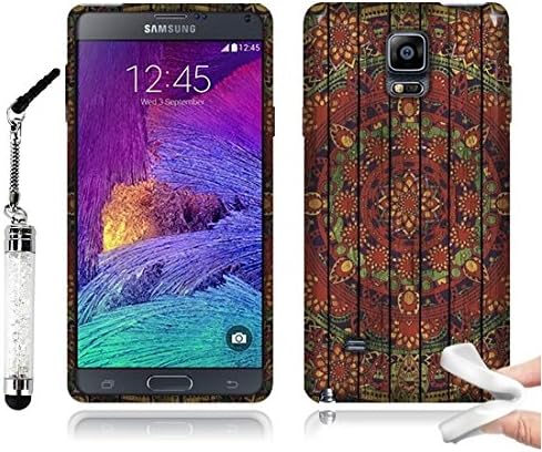Tadnil Bundle Samsung Galaxy Note 4 N910 Flexible Slim Rubber TPU Skin Protector Cover Case - Tropical Citrus Mandala Wooden + Crystal Stylus