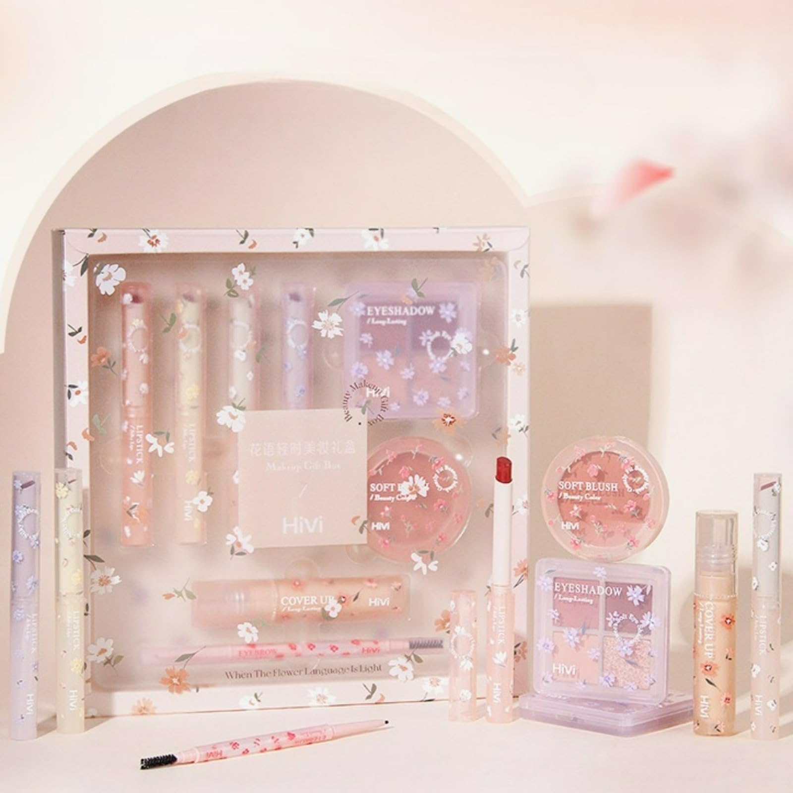 She loves Full Beauty Makeup, 8 Piece Set, 4 Cosmetic Lipsticks, 2 Eyebrow Pencils, 1 Concealer, 1 Blush and 1 Eyeshadow Palette, Long Lasting, Makeup Set, Beginners, Popular Cosmetics Set, Halloween,