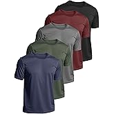 5 Pack Mens Short Sleeve Quick Dry Active Athletic T Shirt Running Gym Workout Tee Tops