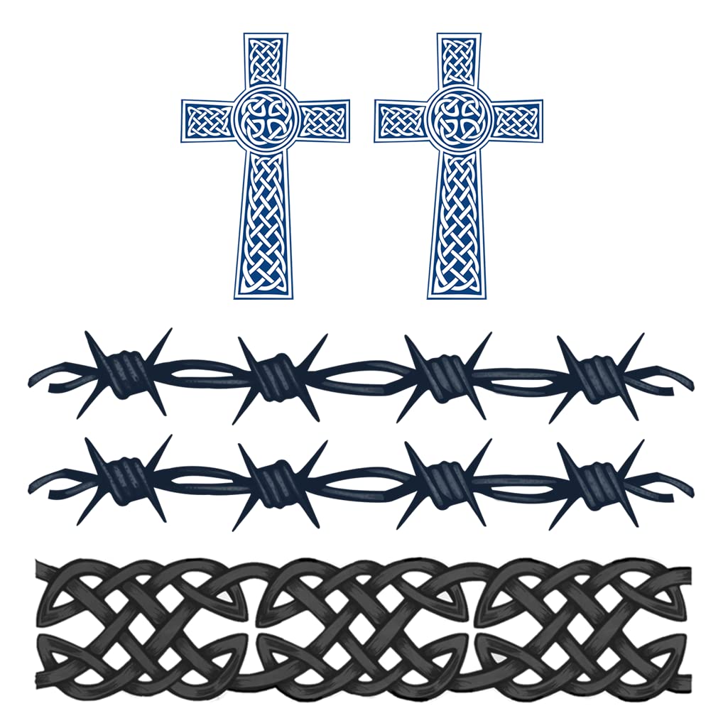 Set of 5 x Semi Permanent Tattoo Waterproof Lasts 1-2 weeks Christian Celtic Cross Barbed wire tribal band