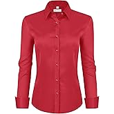 siliteelon Womens Classic-Fit Dress Shirts Long Sleeve Button Down Wrinkle-Free Stretch Solid Casual Work Office Blouse Top