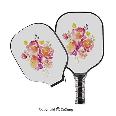 3D Print Graphite Pickleball Paddle Set,Watercolor Bouquet of Roses Romantic Artistic Corsage Design Bridal Wedding Flora Pop Carbon Fiber Large
