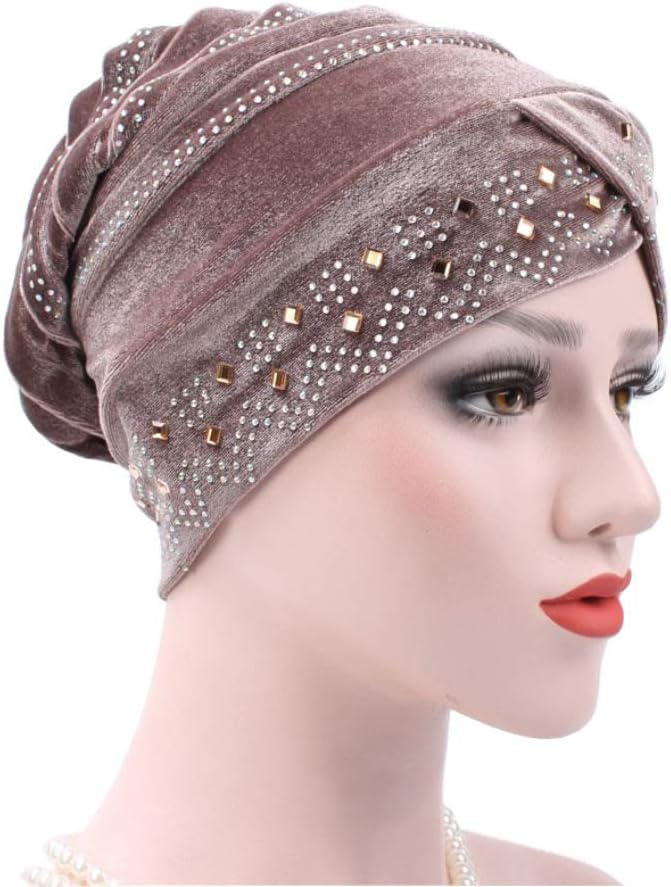 Oce180anYLV Women Velvet Stretch Turban Hat Hijab Cap Hair Loss Head Scarf Cover Headwear Bandanas Hat Balaclavas Light Coffee