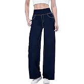 Chasehot Pull on Wide Leg Jeans for Women, High Waisted Stretchy Baggy Trendy Tummy Control Straight Leg Jeans Denim Pants