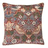 Signare Tapestry Double Sided Throw Pillow Cover, 45x45cm (No Padding) in William Morris Strawberry Thief Red Design