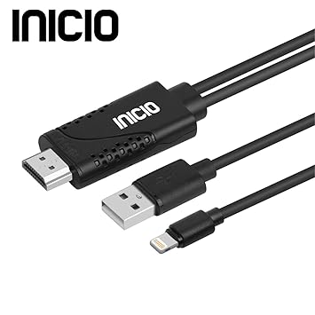 INICIO Lighting to HDMI TV Out Projector Monitor ; 1.8m / 6ft Cable Digital AV Converter Adapter 1080p HDTV Connector Cord for iPhone 11 Pro XS Max XS X XR 8 7 6 Plus SE iPad Pro Mini Air iPod Touch