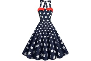 ODOLDI Retro 50s Dresses for Women Vintage Halter Swing Cocktail Dress 1950s Rockabilly Tea Party Pin Up Dresses