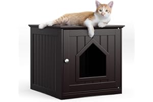 HAPPAWS Cat Litter Box Enclosure Furniture, Modern Hidden Cat Litter Box Enclosure, Sturdy Wooden Night Stand & Cat House Side Table, Easy Assembly, Fit Most of Litter Box, Coffee