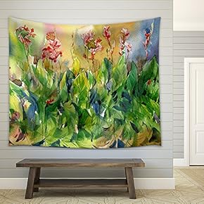 Abstract Flowers Watercolor Painting. Spring Multicolored Flowers - Fabric Wall Tapestry Home Decor - 51x60 inches