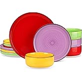 vancasso Bonita Stoneware Dinnerware Sets, 12 Pieces Dishes Set,Polished Round Plates and Bowls Set for 4, Dishwasher and Microwave Safe, Multicolor