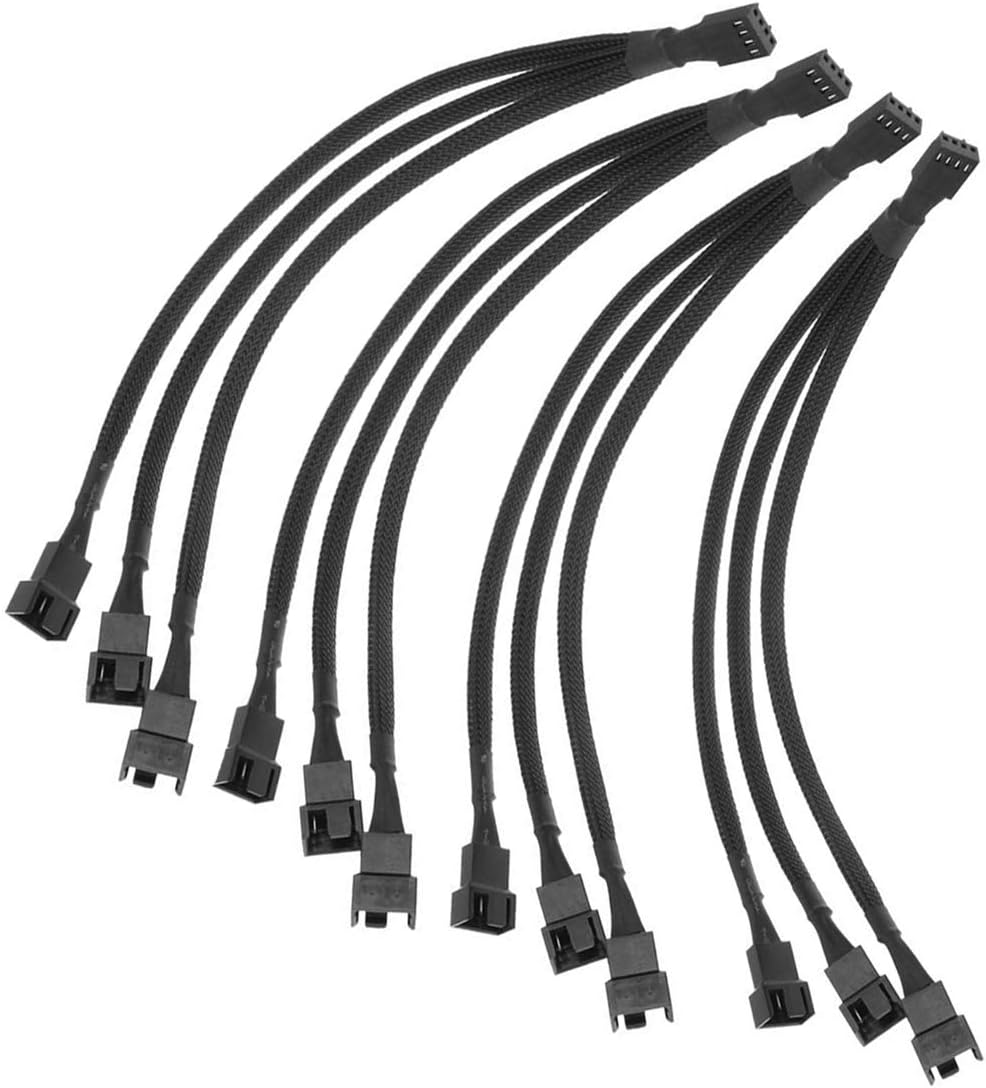 YMWALK 4 pin PWM Fan Cable Fan Splitter Adapter Cable 1 to 3 ways Converter Y Shaped Splitter Black Sleeved Extension Cable for Host Case (Pack of 4) - Image 3