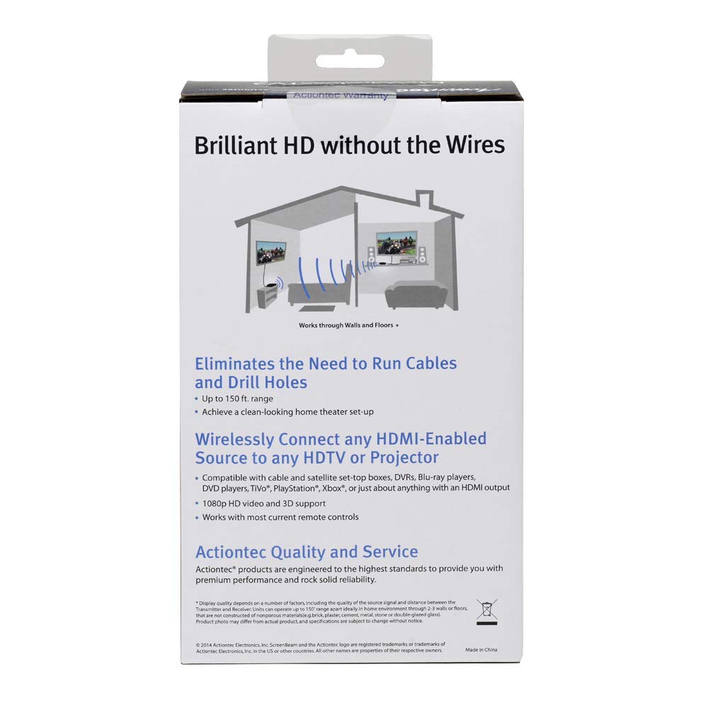 Actiontec Wireless HDMI Transmitter & Receiver Extender Kit, Full HD 1080P to Stream Video from