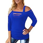 Bellelily Womens Sexy Tops Cut Out Cold Shoulder Half Sleeve Shirts Square Neck Hollow Out Ruched Concert Rock Tee Blouse