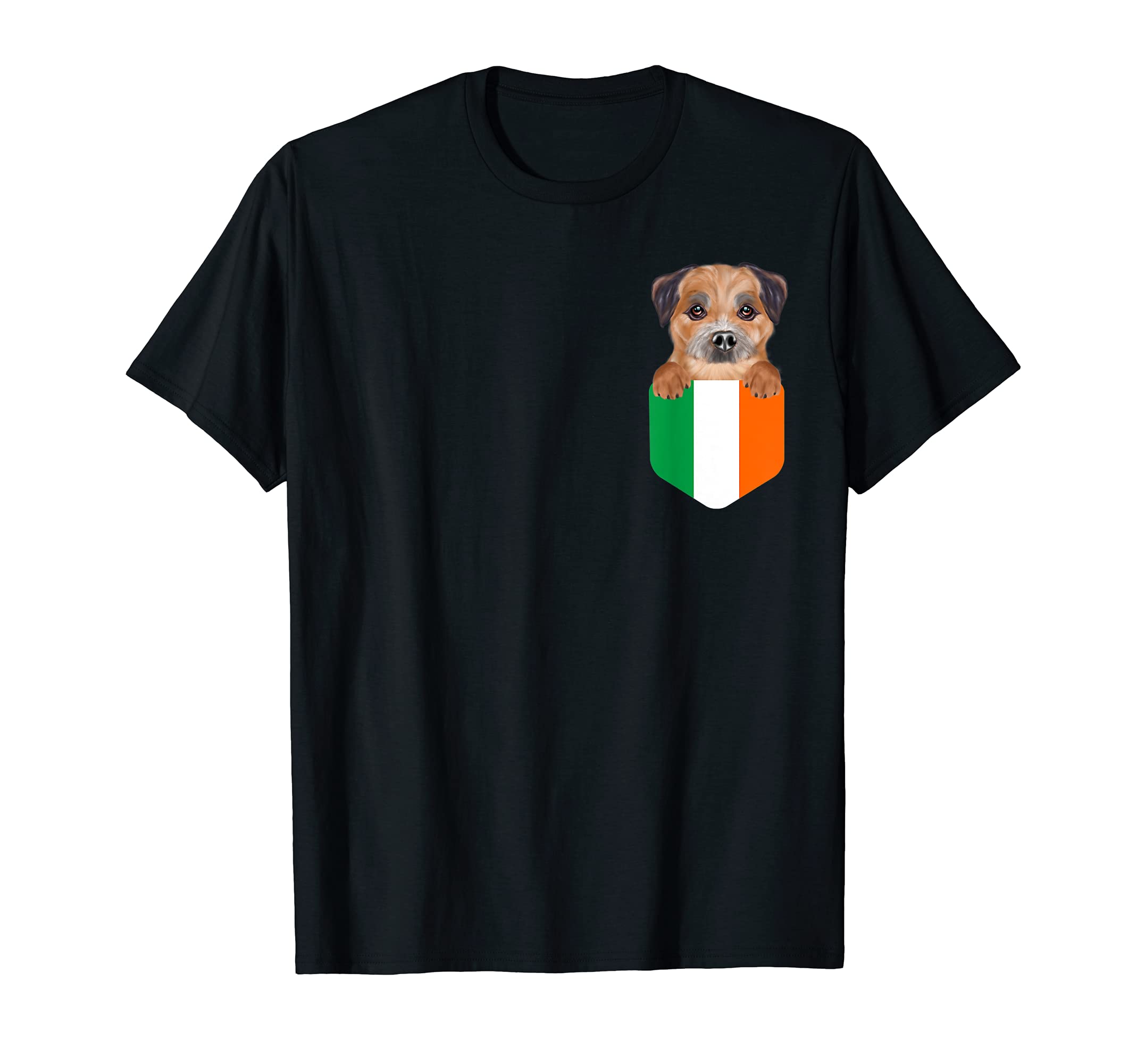 Ireland Flag Border Terrier Dog In Pocket T-Shirt