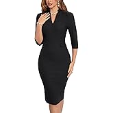 MUXXN Women's 1950s Retro 3/4 Sleeve V Neck Midi Sheath Vintage Cocktail Work Pencil Dresses