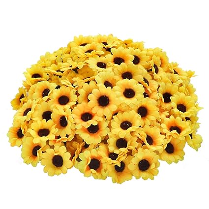 Amazon Com Cewor 200pcs Artificial Yellow Sunflower Head 1 8 Silk