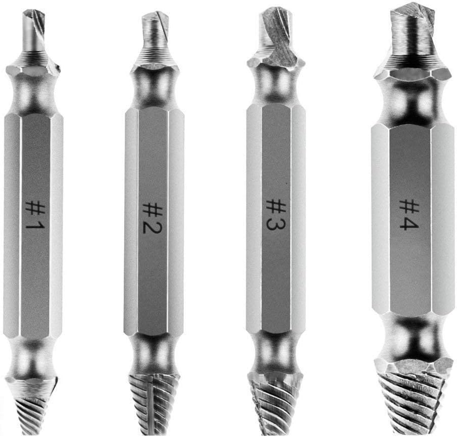 SHAFIRE 4-Pieces Screw Extractor Drill Bits Guide Set Broken Damaged Bolt Remover (1#2#3#4#)
