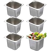 6 Pack 1/6 Size 6 Inch Deep Hotel Pan, Stainless Steel Steam Table Pans, Stackable Catering Metal Pan Commercial Food Pans for Kitchen Restaurant Buffet Party Supplies