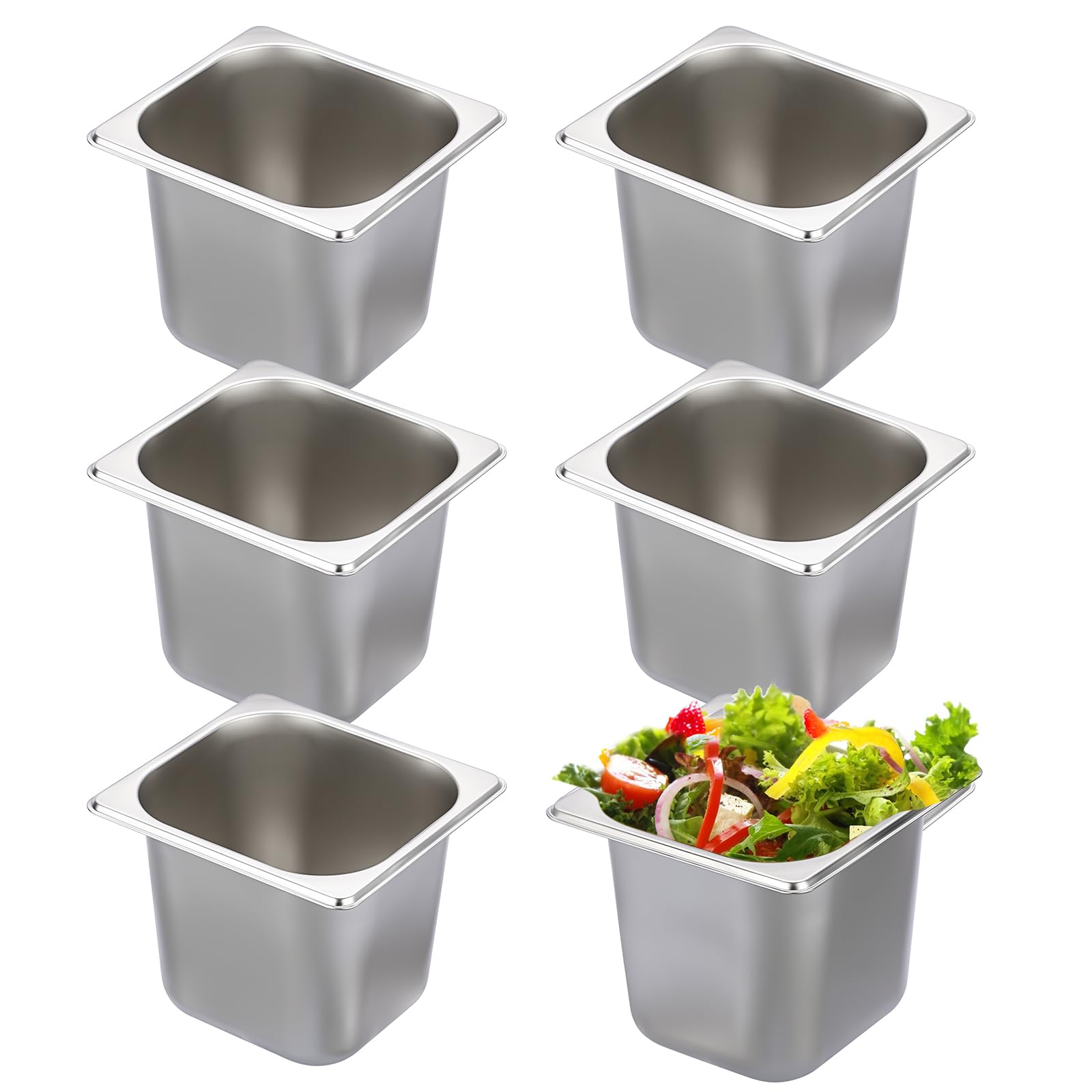 Photo 1 of 6 Pack 1/6 Size 6 Inch Deep Hotel Pan, Stainless Steel Steam Table Pans, Stackable Catering Metal Pan Commercial Food Pans for Kitchen Restaurant Buffet Party Supplies