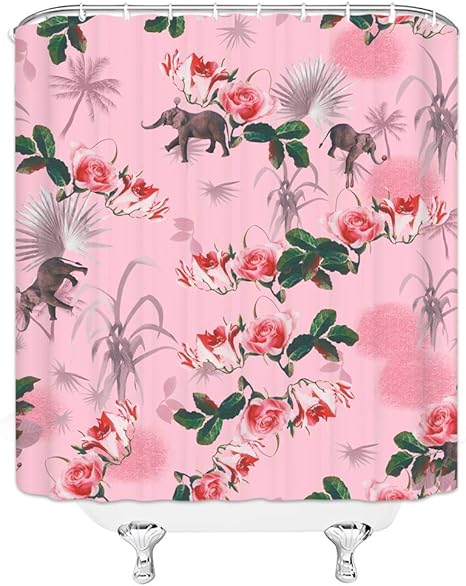 Amazon Amxxy ローズシャワーカーテン葉植物象ヴィンテージ赤面少女女性浴室カーテン装飾ポリエステル生地速乾性72 72インチはフックを含みます シャワーカーテン ホーム キッチン オンライン通販