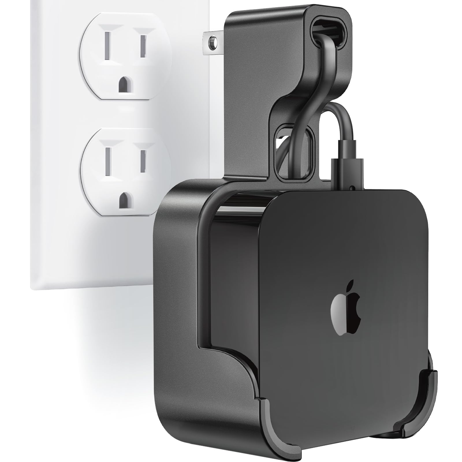 volport Wall Mount Holder Bracket for Apple TV 4k 3rd Generation - Outlet Hanger Stand for Apple-TV 4k+ Gen 3 Built-in Cable Management, Hide & Store Messy Wires, Black