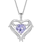 FJ Heart Angel Wings Pendant Necklace 925 Sterling Silver Birthstone Jewelry Gifts for Women