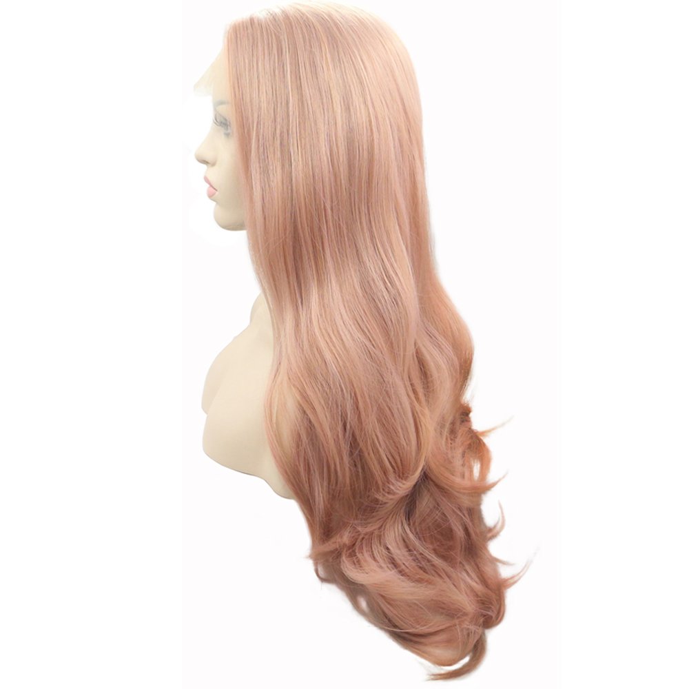 eNilecor Pink Lace Front Wigs,Long Curly Synthetic Wig Lace Wig Hair Replacement Wigs for Women 22 Inches with Wig Cap and Comb (Pink)
