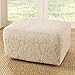 SureFit Home Décor Stretch Jacquard Damask Box Cushion Ottoman One Piece Slipcover, Form Fit, Polyester/Spandex, Machine Washable, Oyster Color