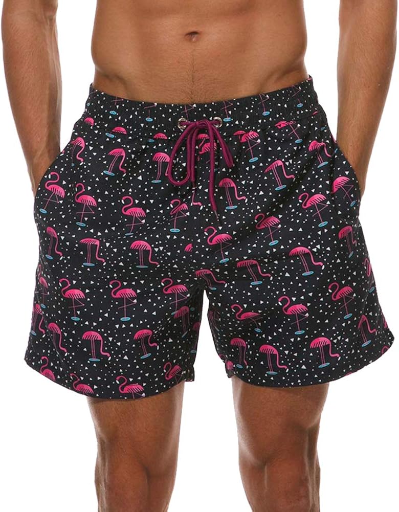 Hlvexh Maillot De Bain Homme Bleu A Rayures Blanches Et Leger A Sechage Rapide Avec Doublure En Maille Tres Galaxie Noir Flamant Rose Grand Shorts De Bain Maillots De Bain Vetements