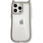 FLIRACON Cute Cat Ears Clear Phone Case Compatible with iPhone Case (Gray,for iPhone 13 Pro Max)