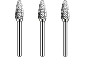 KOTVTM Carbide Burr Set 1/4" Shank SF-3 Die Grinder Bits Tungsten Double Cut Burr Bits (3/8" Cutter Dia X 0.84" Cutter Length) for Die Grinder Kits Metal Grinding Drilling Polishing (3pcs)